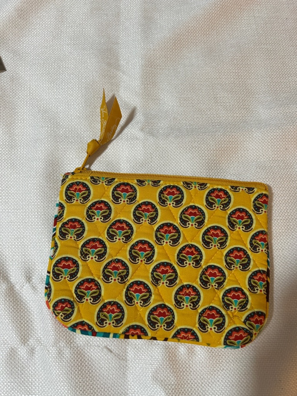Vera Bradley Yellow Quilted Floral Circle Zip Pouch